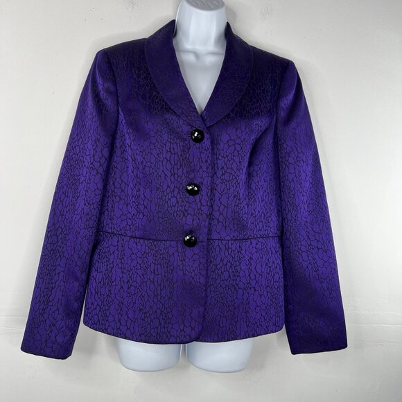 KASPER Polyester Skirt Suit Size 12 Purple Black Shawl Collar Feminine Lined 2PC - Picture 3 of 10